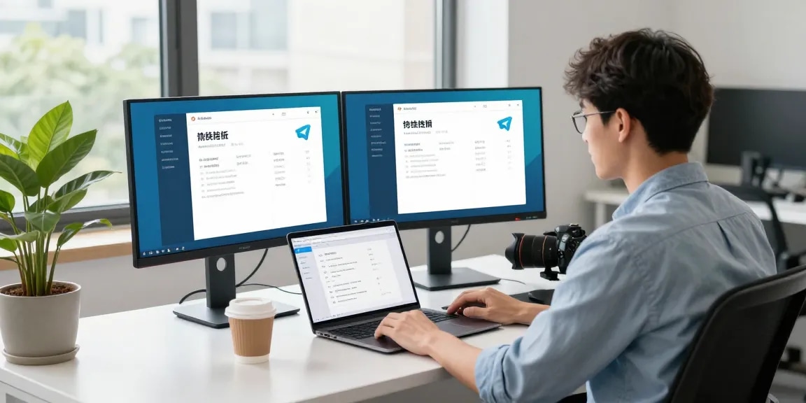 Developer setting up Telegram Chinese Version in a modern workspace
