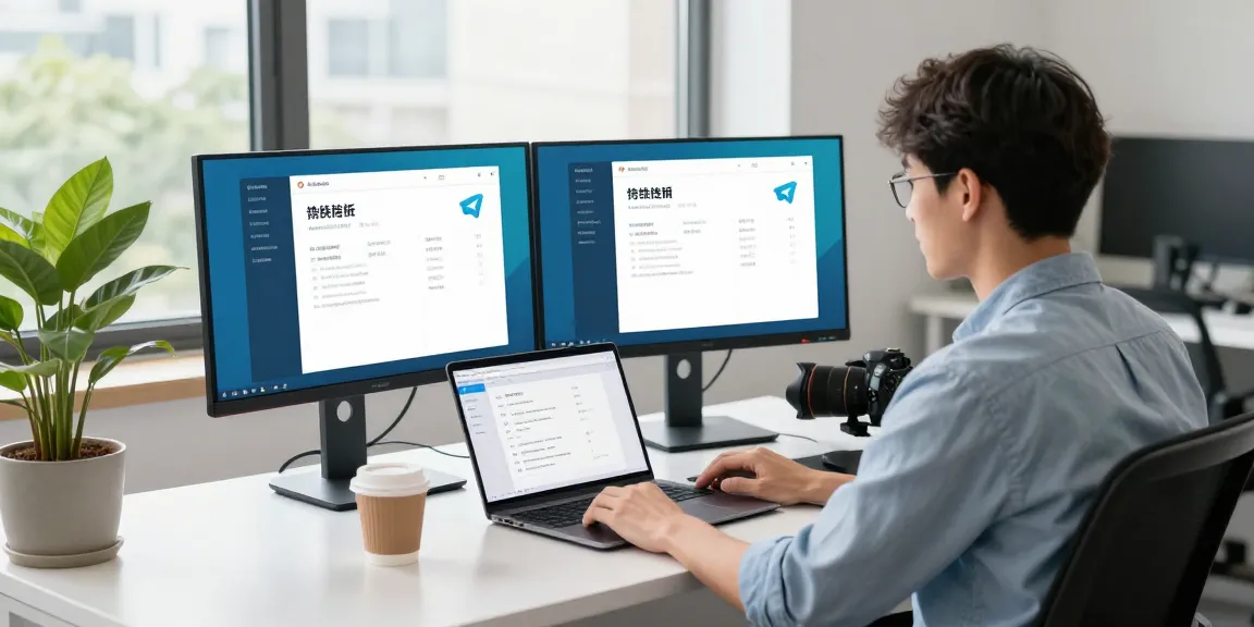 Developer setting up Telegram Chinese Version in a modern workspace