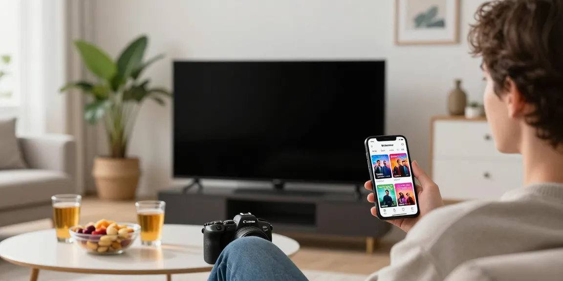 Enjoy streaming Pikashow iOS app on an iPhone in a cozy living room.