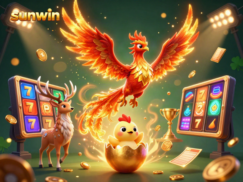 Experience thrilling slots action with sunwin's majestic phoenix amid golden game elements.