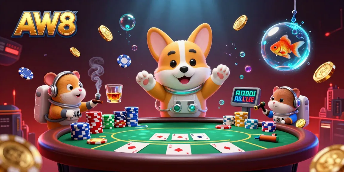AW8 offers vibrant space casino scenes with a 3D astronaut corgi and friends playing poker.