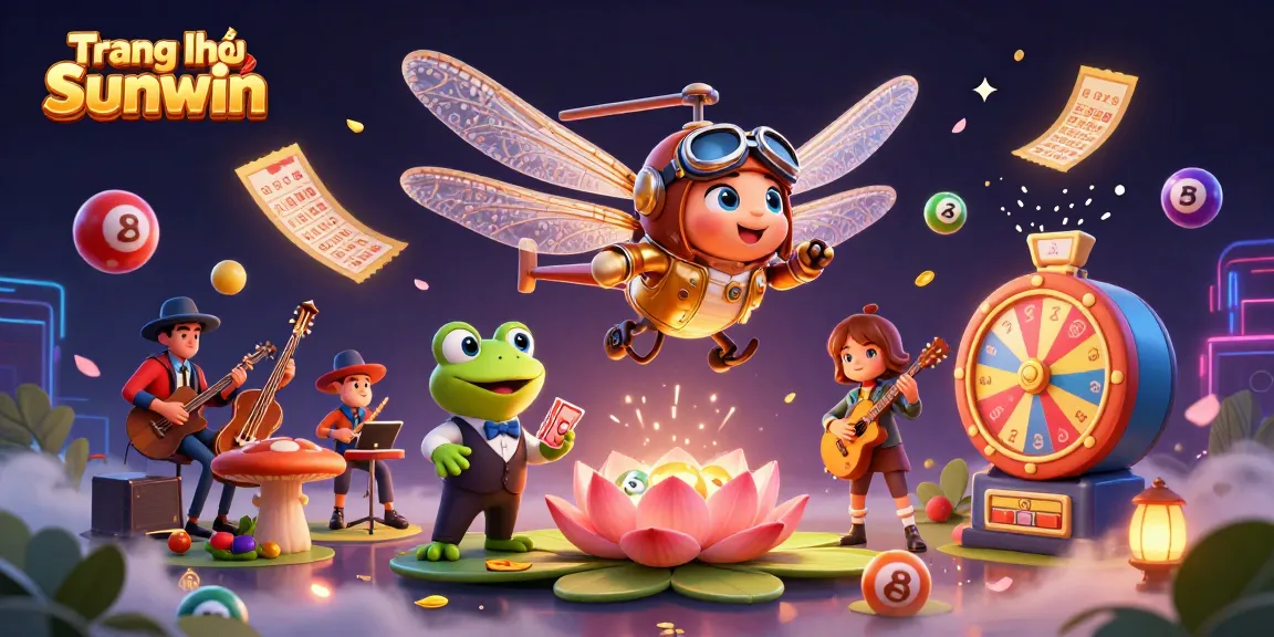 Win big at Trang chủ Sunwin with a vibrant casino scene featuring colorful lottery balls and dynamic characters.